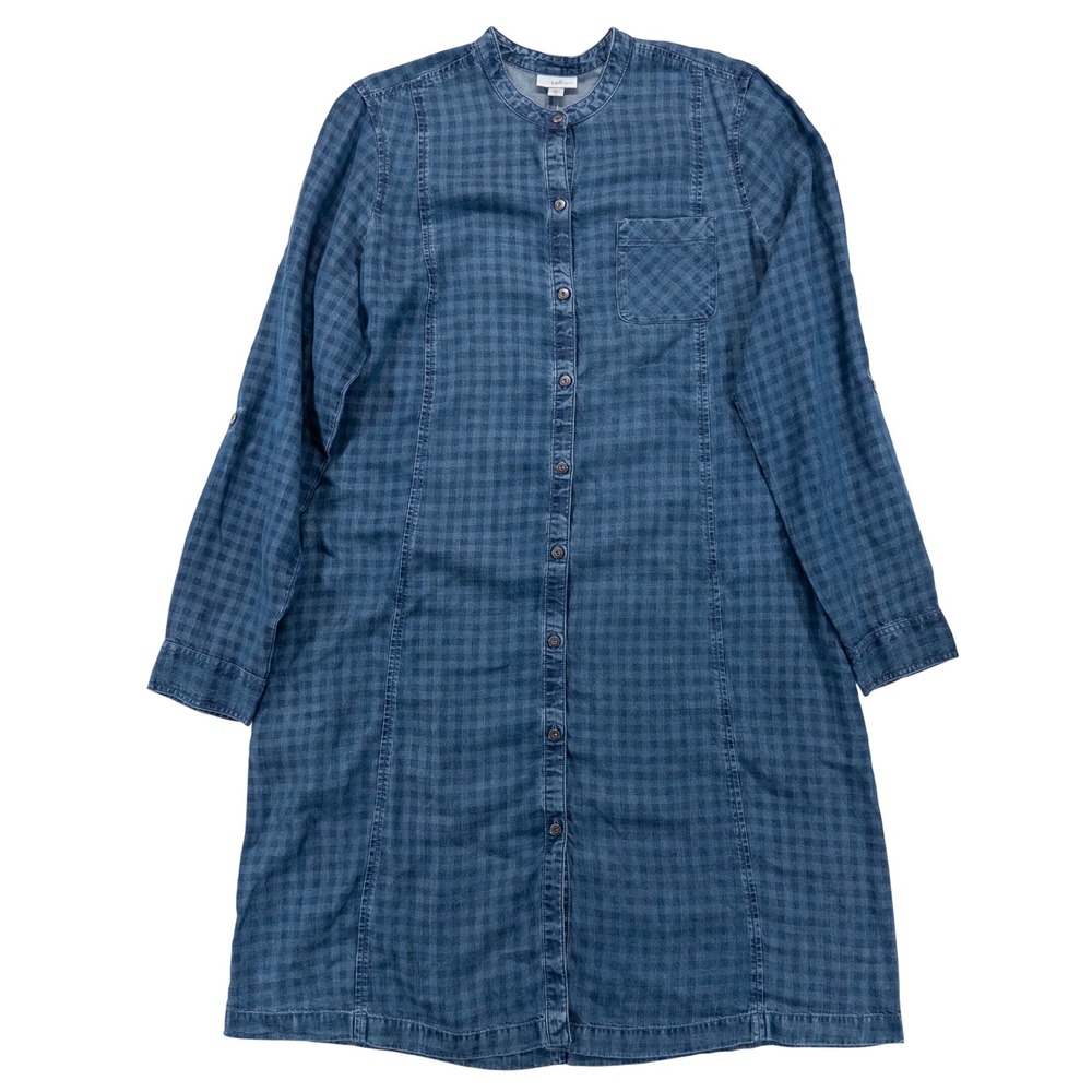 J. Jill Womens Shirt Dress XL TALL Blue Gingham Lyocell Denim Button Front